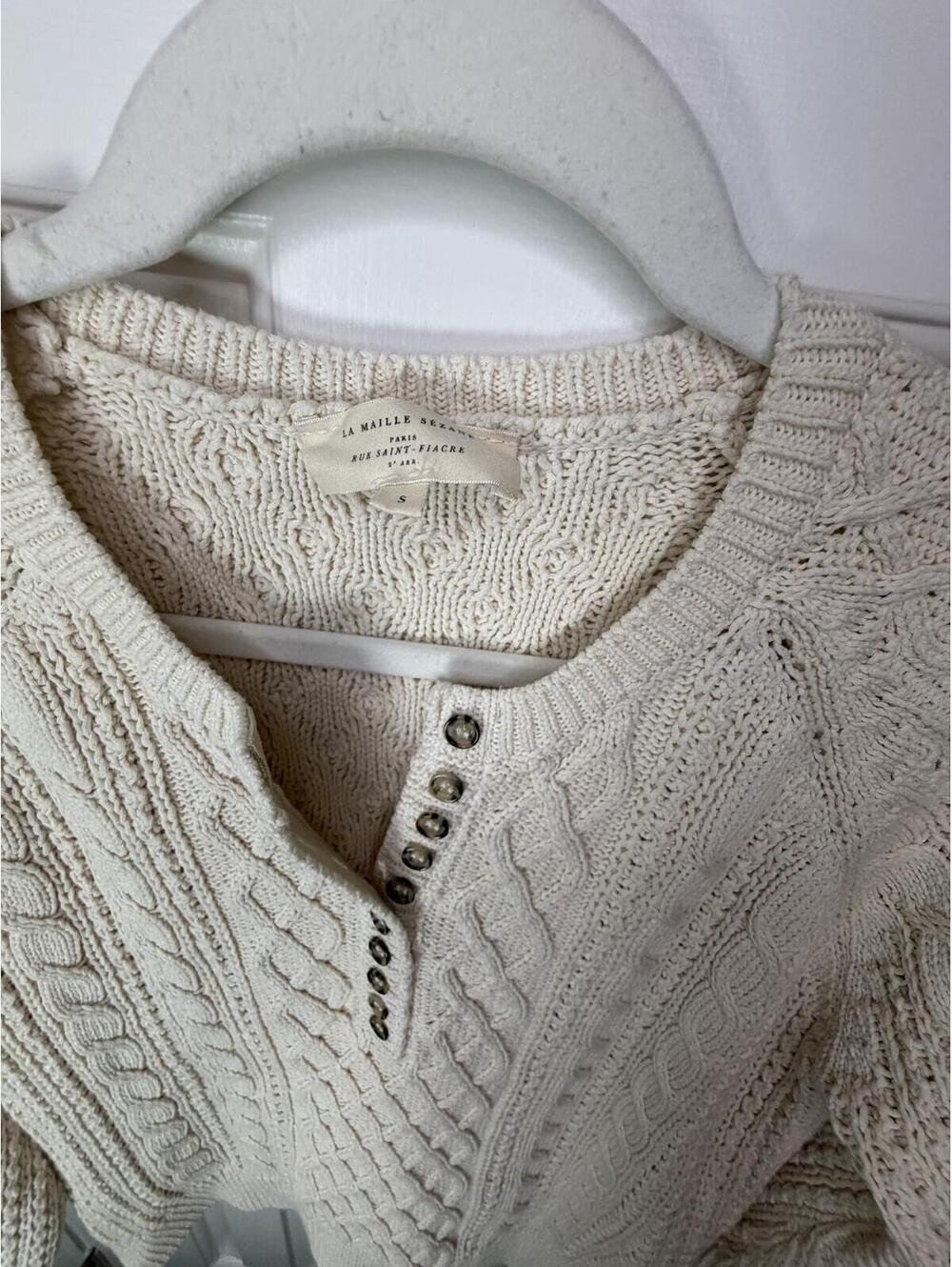 Sezane Bree Jumper Cream Cable Knit Sweater Button Neck Size S - Picture 3 of 6